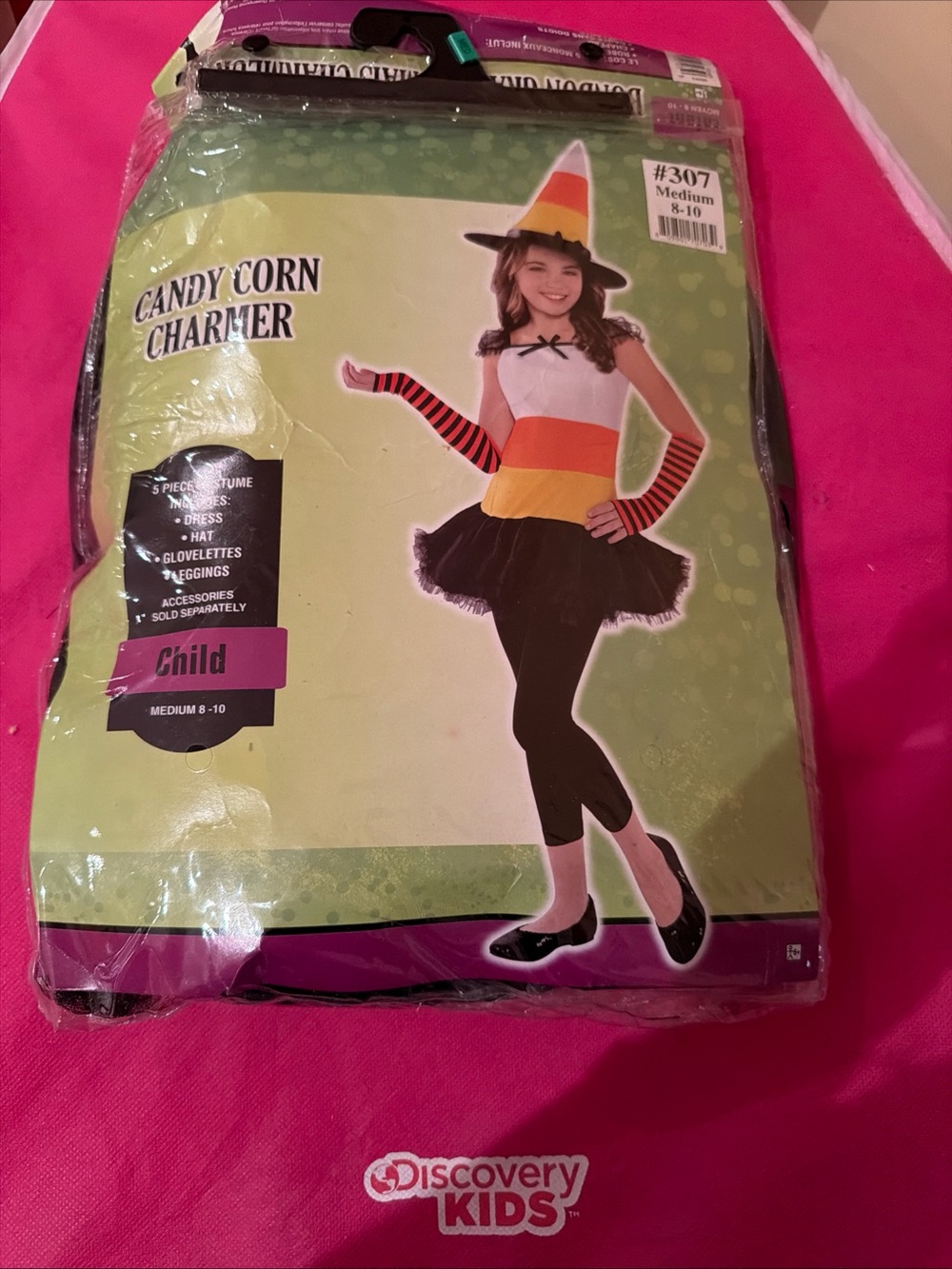 Girls Discovery Kids Candy Corn Costume in Orange, Black, White. Size 8-10